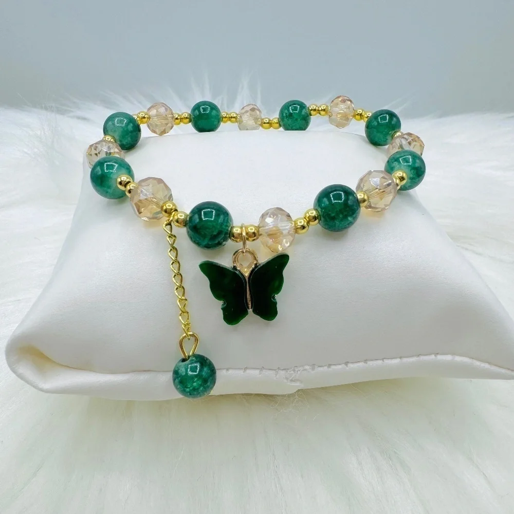 Green Butterfly Beaded Bracelet